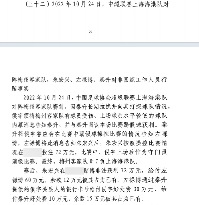 網(wǎng)傳判決書(shū)：梅州0-7海港，梅州守門(mén)員侯宇收30萬(wàn)好處費消極比賽