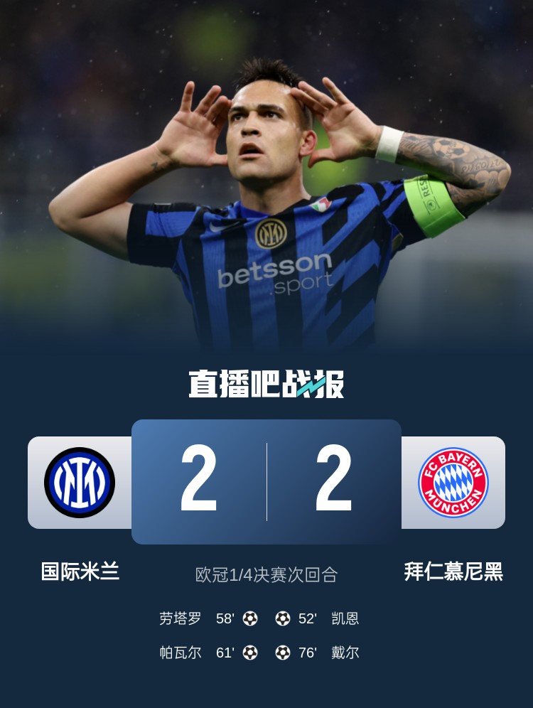 黑色3分鐘！拜仁3分鐘丟2球遭國米淘汰 去年3分鐘丟2球遭皇馬絕殺